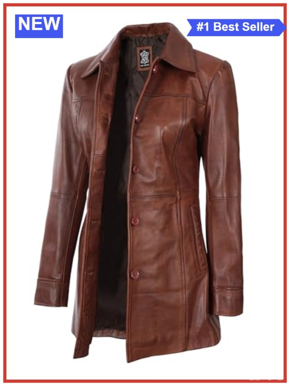 Real Lambskin Leather Car Coat 3/4 Length Button Womens